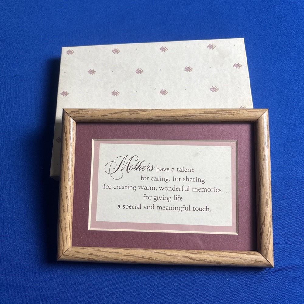 Vintage Hallmark 1986 Mothers Poem Light Wood-grain Frame Burgundy Mat Wall Art